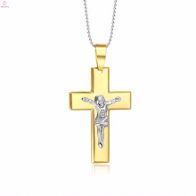Derniers pendentifs croix en acier inoxydable plaqué or avec Jésus